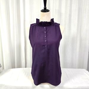 2/$30 New York & Co Purple Sleeveless Ruffle Collar Liquid Knit Summer Top Sz XS